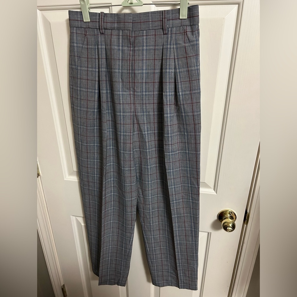 TORY BURCH Plaid Wool Blend Trousers Size 6 - Picture 2 of 4